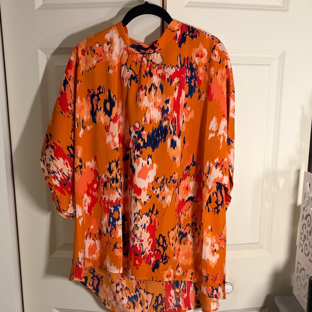 SHEIN Orange Abstract Printed Blouse